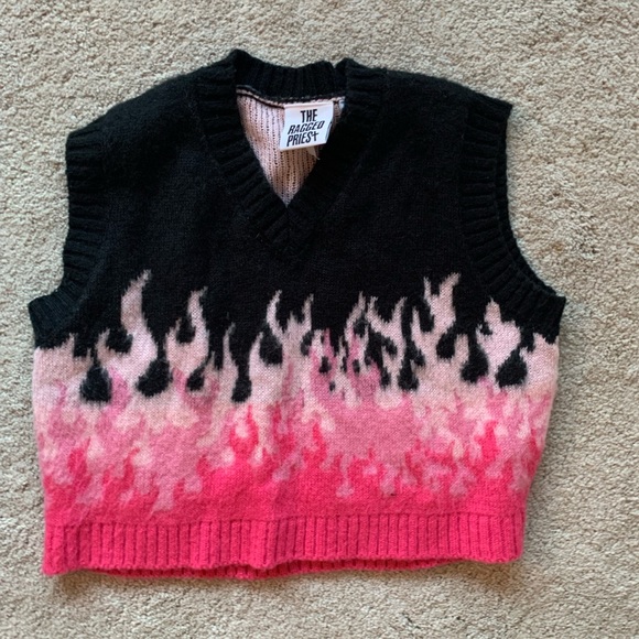 Ragged Priest Pink Flame Sweater Vest 
